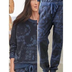 SUNDANCE M Josanna Paisley Bandana Sweatpant Sweatshirt Set Blue French Terry